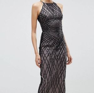 Tall sequin print maxi dress with cross back